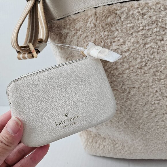 Women's Kate Spade Rosie Satchel Tote Faux Shearling Fur Bag Natural Color - Picture 8 of 14